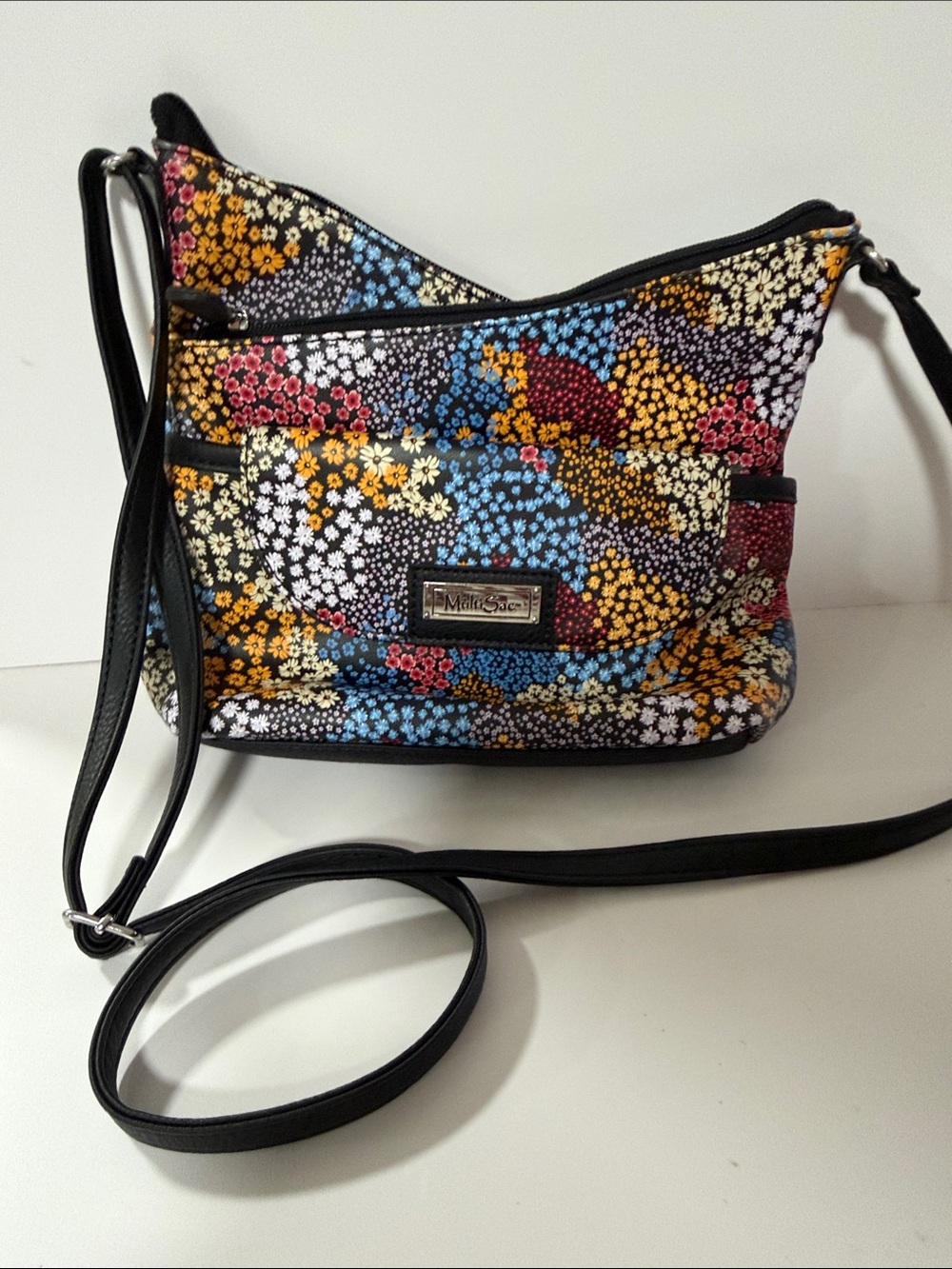 Mundi Floral Print Crossbody Bag - Multicolor on Black